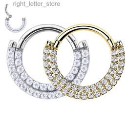 Stud G23 Titanium Ear Cartilage Earring Earlobe Piercing Two Rows CZ Zircon Paved Nose Rings Hoops Labret Lip Clicke Ring Jewellery YQ231211
