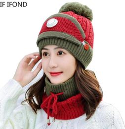 2020 Women039s Mask Three pieces Hat Scarf Set Beanie Cap Thick Warm Knitted Hat Winter Cycling fashion Hats5979963