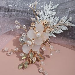 Luxurious Hairpin Wedding Hair Accessories Bridal Floral Barrettes Clips Elegant Pearls Headpiece Leaf Design Hair Jewellery Decor