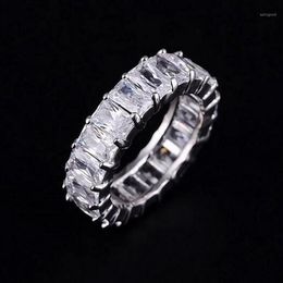 925 SILVER PAVE SETTING FULL SQUARE Simulated Diamond CZ ETERNITY BAND ENGAGEMENT WEDDING Stone Rings Size 5 6 7 8 9 10 11 121295j