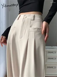 Women's Pants Yitimuceng Suits Wide Leg Women High Waisted Office Ladies Korean Fashion Straight 2023 Full Length Casual