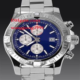 men 48mm Watches Beautiful blue dial Stainless steel bracelet A13370 lVK Quartzl Chronograph Working Mens Watch Wristwatches268j