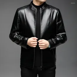 Men's Jackets Autumn And Winter Warm Fashionable Leather Jacket With Standing Collar Thick Coat