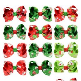 Other Fashion Accessories Baby Girls Bow Hairpins Barrettes Christmas Ribbon Cartoon Elk Snowflake Print Kids Headwear Hair Clips Acce Dhu1J