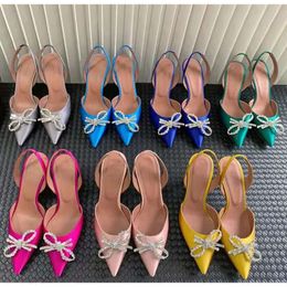 Amina muaddi Begum Crystal Embellished womens buckle stain Pumps shoes spool Heels sandals women Luxury Designers Dress shoe Evening Slingback sandal 9.5cm