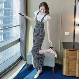 Women's Two Piece Pants Women's Summer Retro Loose Slit High Waist Wide Leg Overalls Thin Chiffon Top Two-Piece Suits/Sets