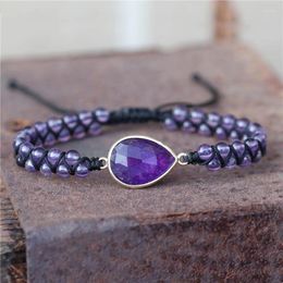 Strand Handmade Amethyst Teardrop Charm Natural Stone Beads Braided Macrame Bracelet Adjustable Friendship Wrap Women Jewellery