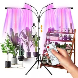 LED Grow Lights 4 Heads Indoor Plants Full Spectrum Light Tripod Adjustable Stand Floor 4 8 12H Timer with Remote Control246k