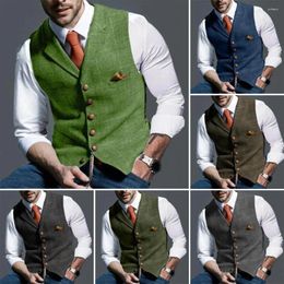 Men's Vests Mens Suit Vest Notched Plaid Wool Herringbone Tweed Striped Waistcoat Casual Formal Business Groomman For Wedding Jacket Bleazer