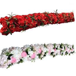 Custom 1M 2M artificial flower row table runner red rose poppies for wedding decor backdrop arch green leaves party decoration1356K