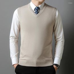 Men's Vests Autumn Winter Mens Smart Casual Sweater Vest Fashion Slim Fit V-Neck Sleeveless Knit Pullovers Men Solid Colour Warm Knitted