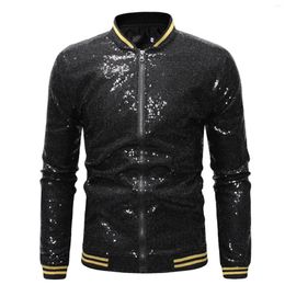 Men's Jackets Shiny Clubwear Jacket Zip Up Sequin Lightweight Coats Stand Collar Long-Sleeve Casual Jakcets For Man Fast