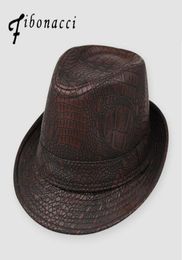 Fibonacci Hats For Men England Fedora Jazz Hat Mans Vintage PU Leather Winter Panama Cap Bowler Hat Cap Classic Version Gentlema7833457