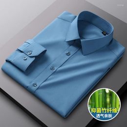 Men's Dress Shirts Bamboo Fiber Shirt Long Sleeve Stretch Free Care Comfort Soft Business Professional Formal White