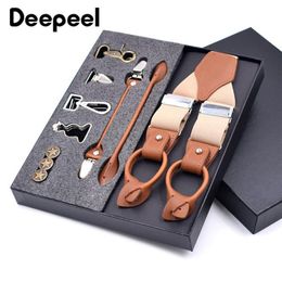 Deepeel 1set 3 5X125cm Business Men Suspenders Multi-set Suit 3 6 Clips DIY Genuine Leather Strap For Gift275b