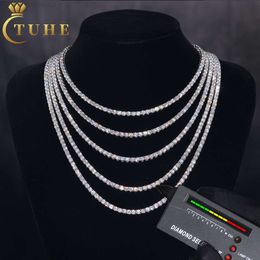 Pass Diamond Tester Fashion 2mm-6mm 925 Sterling Silver VVS Moissanite Diamond Clustered Classic Tennis Chain Mossanite Necklace