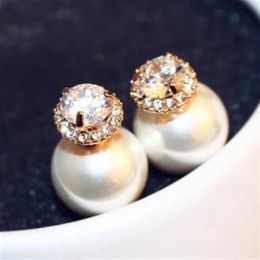 Pearl Stud Earrings Fashion Double Color Double Sided Earrings Zircon Stud Earrings Jewelry for Women Party as gift321R