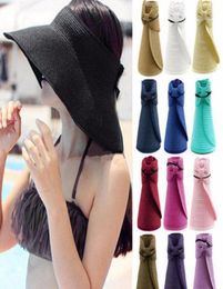 Multicolor foldable wide brim sunbonnet roll up sun visor hat Summer Straw Sun hat beach for women4960182