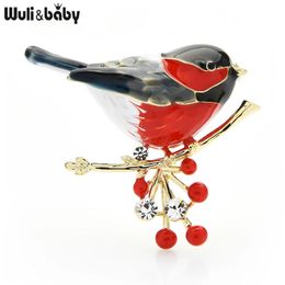 Pins Brooches Wuli baby Multicolor Bird Brooch Pins Quality Enamel Ainmal Brooches Year Designer Jewellery Gift Pyrrhula pyrrhula 231211