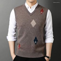 Men's Vests MACROSE Men Design Sweater Vest Knitted V-Neck SleevelessWool Pullover Casual Plaid Top Winter Autumn Warm