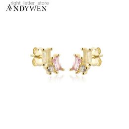 Stud ANDYWEN 925 Sterling Silver Ovals Square Zircon Champagne Stud Earring Piercing Luxury Rock Punk Jewelry Gift Wedding Gift YQ231211