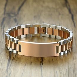 Gents Two-Tone Rose Gold Tone President-Style with ID Tag Plate Link Watch Band Bracelet Inspiration Engravable Men Jewelry254Y