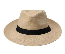 Fashion Summer Casual Unisex Beach Trilby Large Brim Jazz Sun Hat Panama Hat Paper Straw Women Men Cap With Black Ribbon19166915