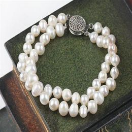 whole Two Strands 6-7mm White Cream Patoto Freshwater Pearl Bracelet255j