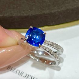 Cluster Rings LR2023 Blue Sapphire Ring 1.89ct Real Pure 18K Natural Unheat Royal Gemstone Diamonds Stone Female