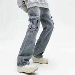 Men's Jeans 2023 Y2K Streetwear Washed Blue Baggy Cargo Pants Men Clothing Side Pockets Vintage Women Denim Trousers Pantalon Homme