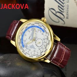 digital number skeleton wristwatches classic sub dial work leather strap highend entleman Waterproof Birthday Present Classic Wris305t