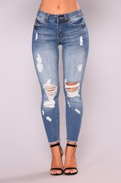 Women Casual Capris Jeans Ripped Distressed Knee Holes Vintage Tassel Bleached Low Waist Fit Female Trousers High Quality