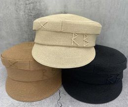 Rb Letter Summer Korean Version Fashion Straw Marine Hat Flat Top Casual Sunscreen Peak Sun Hat8757469