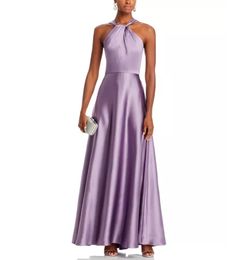 Vintage Long Satin Halter Prom Dresses With Pockets A-Line Pleated Party Dress Ankle Length Maxi Formal Evening Dresses for Women