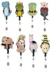 10 pcslot Fashion Key Rings Custom Cute Dinosaurs Frogs Sloths Animal Rhinestone Retractable Medical Badge Holder Yoyo Pull Reel 4849122