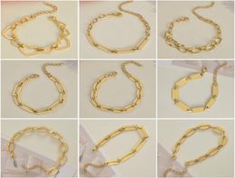 Retro stainless steel 18k gold plated paper clip link chain bracelet with extension chains1177098