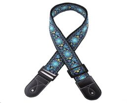 Factory Direct Acoustic Woven Ocean Blue Jacquard Genuine Leather Ends Guitar Strap7321477