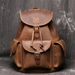 Backpack Men Bags Genuine Leather Backpacks Large Capacity Travel Laptop Computer Back Pack Men's Crazy Horse Knapsack For Bo251D