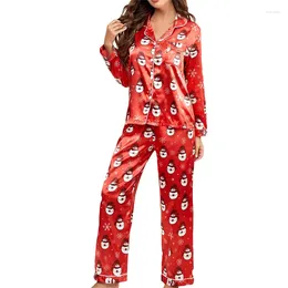 Women's Sleepwear Xingqing Christmas Stain Pajamas Set Women Cartoon Pattern Lapel Collar Single Breasted Long Sleeve Shirt And Pants