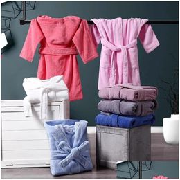 Towels Robes Hooded Children Towelling Terry Cotton Bathrobe Boys Kids Thicken Winter Bath Robe Little Girls Dressing Gown L192 231208 Dhl7T