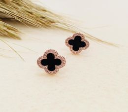 2020 new Qiaolanxuan sterling silver needle female black fourleaf clover earrings full diamond zircon hypoallergenic jewelry5744755