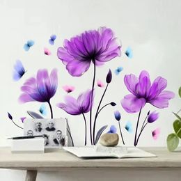 Wall Stickers Purple Flowers Home Room Decoration Bedroom Living Adhesive Bathroom Furniture Door House Interior Decor 231211