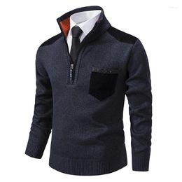 Men's Sweaters Autumn Winter Pullovers Men Sweater Fashion Patchwork Half Zipper Stand Collar Business Casaual Mens Knitted Pullover