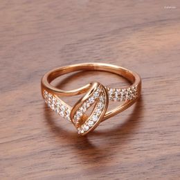 Cluster Rings Geometric Hollow Twist Inlay Zircon Women Golden Unusual Jewellery Party Daily Wear