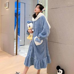 Women's Sleepwear Women Autumn Winter Flannel Nightgown Thick Warm Coral Velvet Loose Casual Cartoon Hooded Nightdress Nightclothes