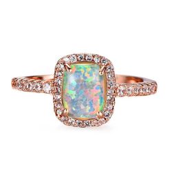 Wedding Rings Geometric Square Stone Engagement Ring Simple Fashion White Blue Green Opal Vintage Rose Gold Colour For Women1001712