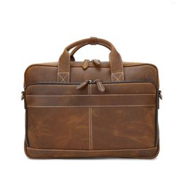 Briefcases Crazy Horse Genuine Leather Briefcase Men Bag Laptop Shoulder Male Business Large Messenger Bags Handbags