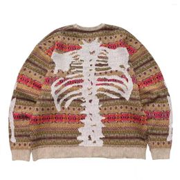 Erkek Yelekler 2023 Japon Vintage Sweater Erkekler iskelet baskılı Yuvarlak Boyun Yün Külot Yelek Büyük Boy Cadde Japonya Tarzı Sweaters