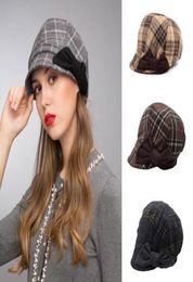 Stand Focus Women Cabbie Baker Boy Gatsby Women Hat Newsboy Cap Ladies Fashion Wool Tweed Check Plaid Tartan Fall Winter Gray Brow3720657