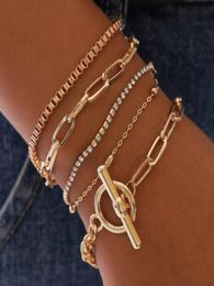 S1389 Fashion Jewellery Multi Layer Bracelet Set OT Buckle Rhinstone Beads Geometric Hollowed Chain Bracelet2228718